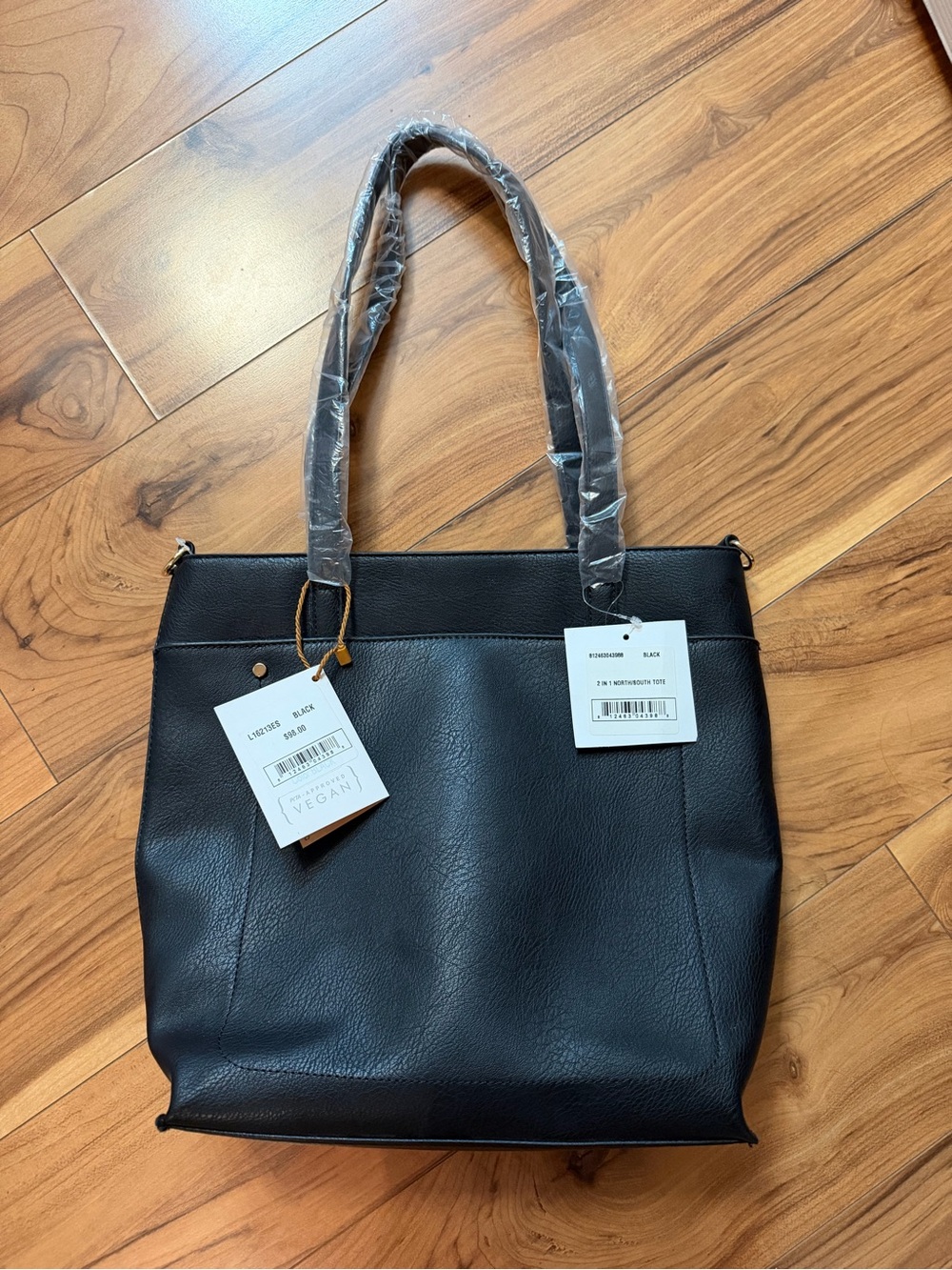 Black Vegan Tote with Dual Shoulder Straps